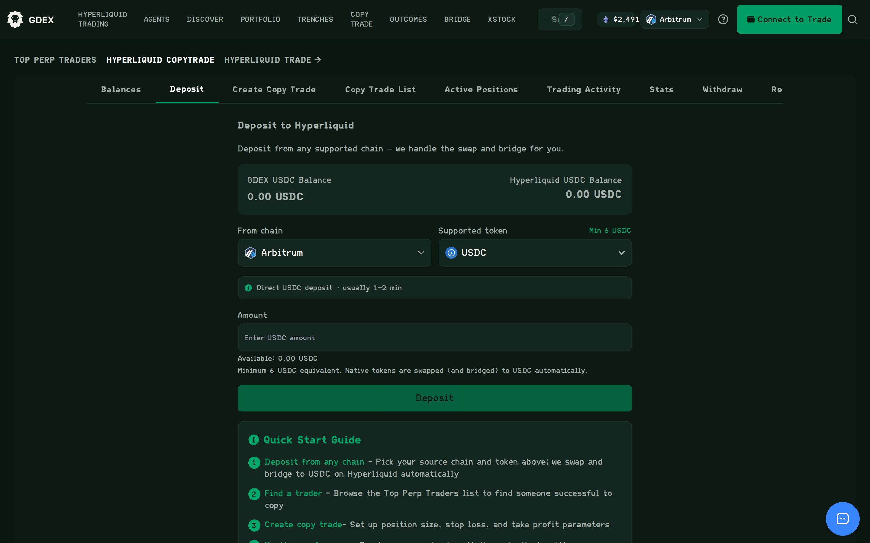 The perpetual futures trading screen on GDEX Pro